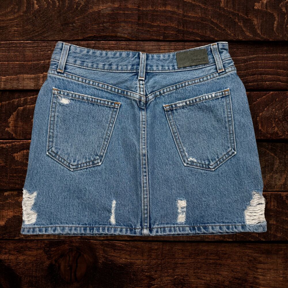 Carmar Denim Distressed Studded Mini Skirt Medium Wash Size 27 - Picture 3 of 9